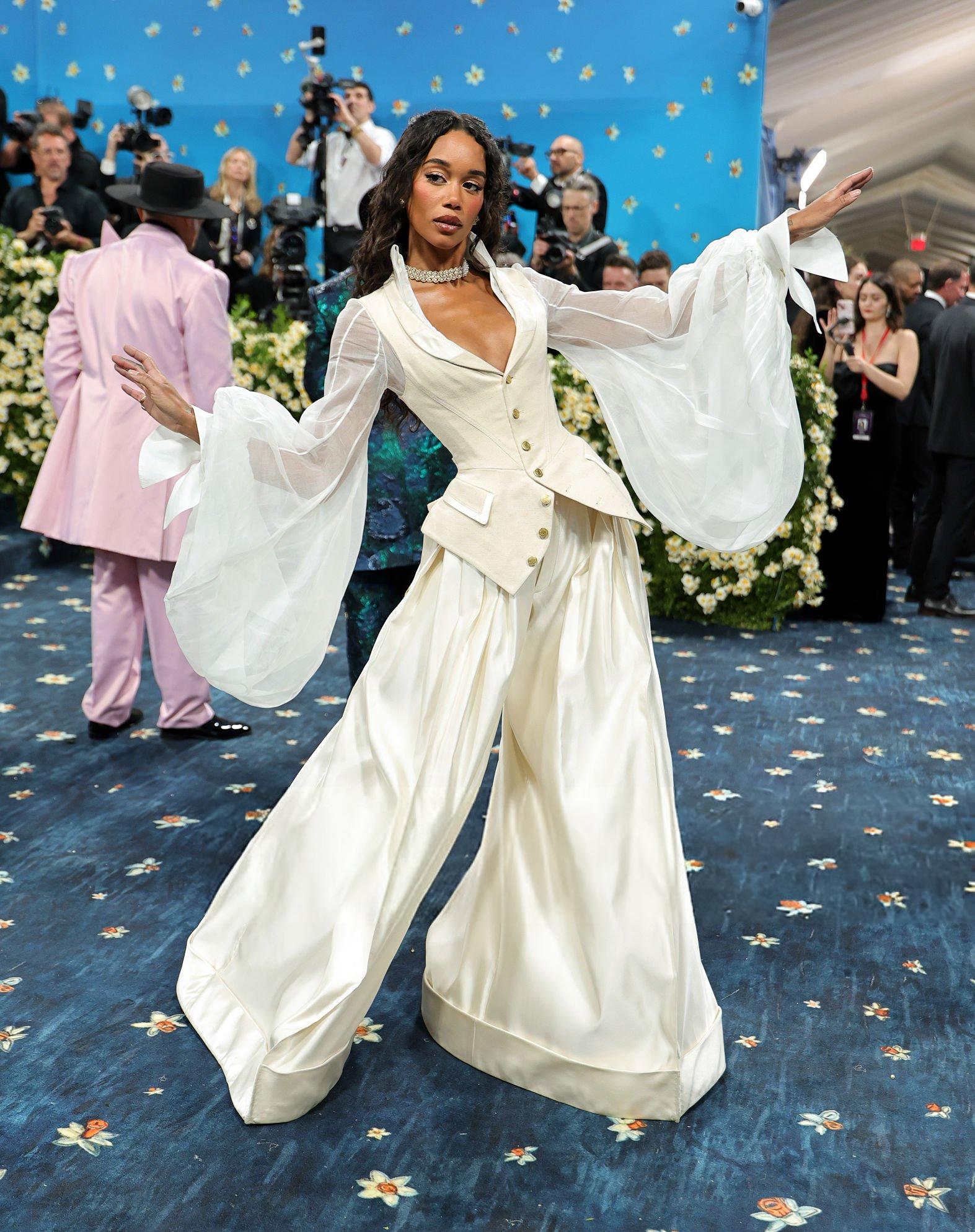 Laura Harrier in a custom look by Zac Posen designed in the Gap Studio