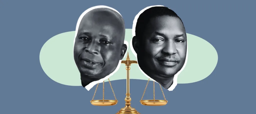 Attorney-General of the Federation (AGF), Lateef Fagbemi, SAN, and his predecessor, Abubakar Malami, SAN