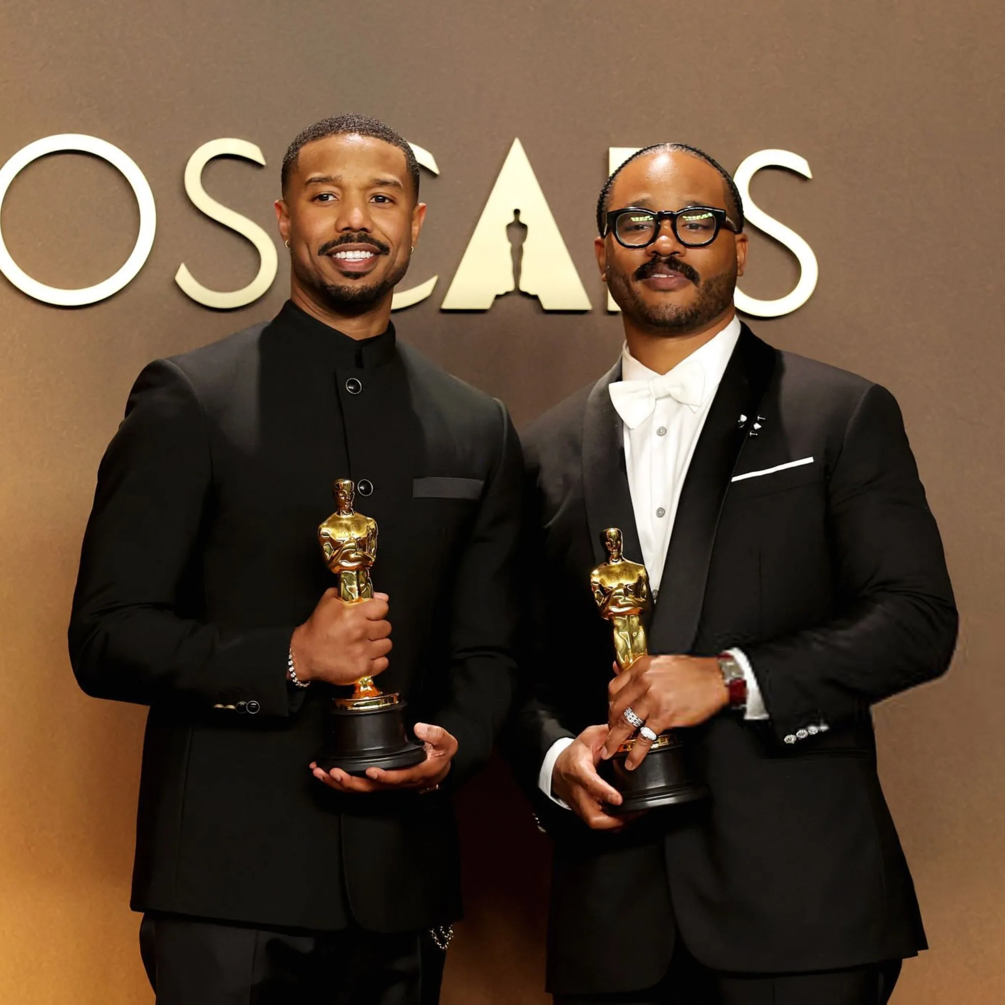 Michael B. Jordan and Ryan Coogler with their Oscar Awards 